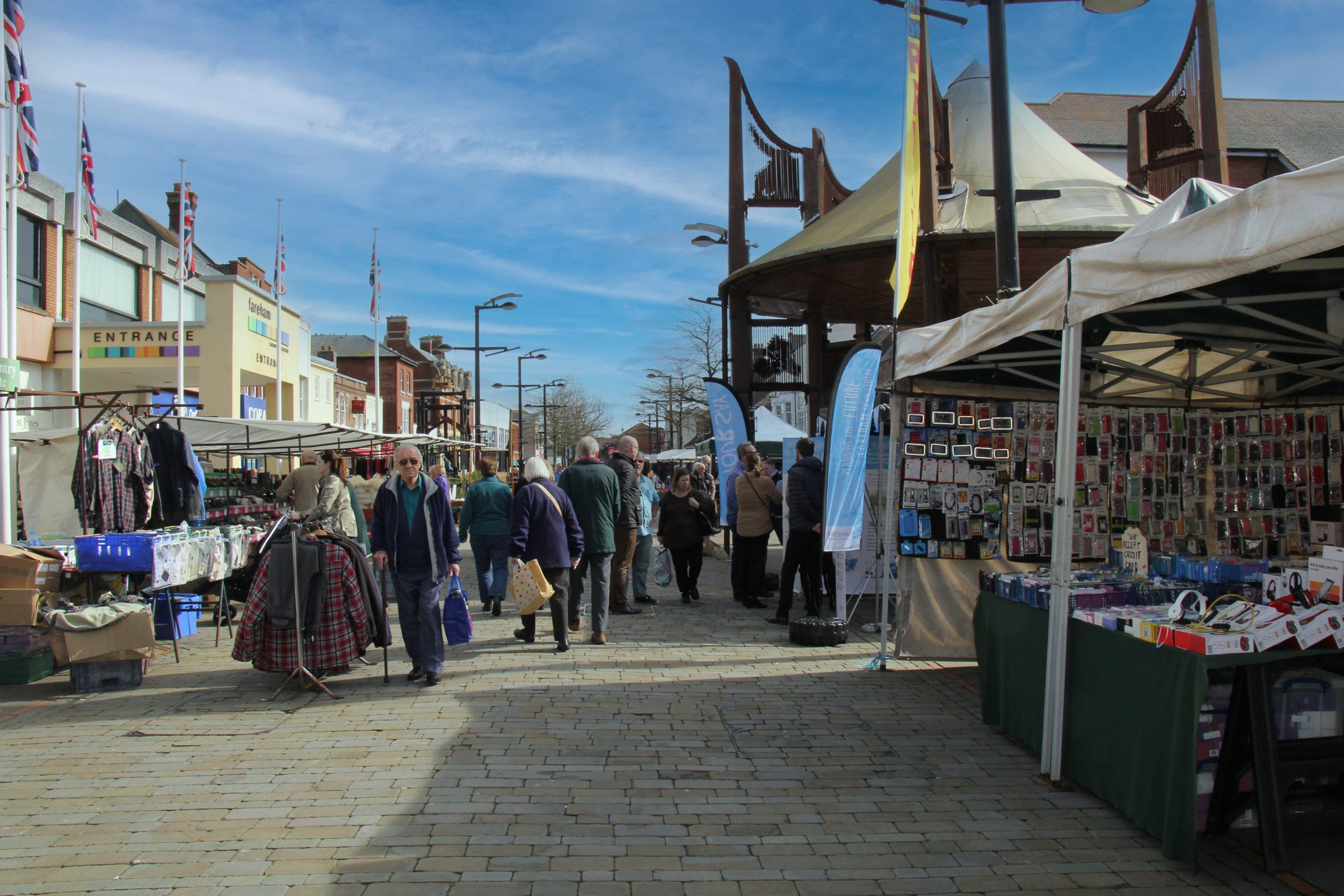 Fareham Market with blue sky