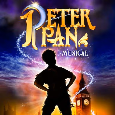 Poster to Peter Pan the Musical, picture of Peter Pan in front of big ben