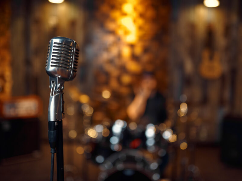Professional chrome plated microphone, retro style